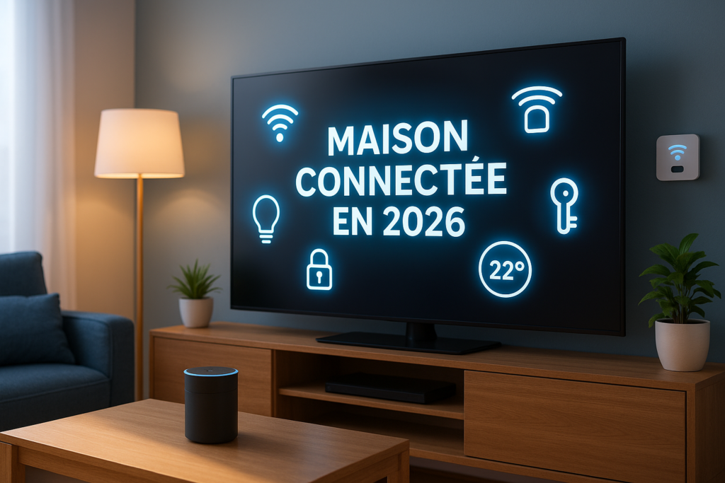 Illustration d'une maison connectée en 2026 avec objets intelligents. DR