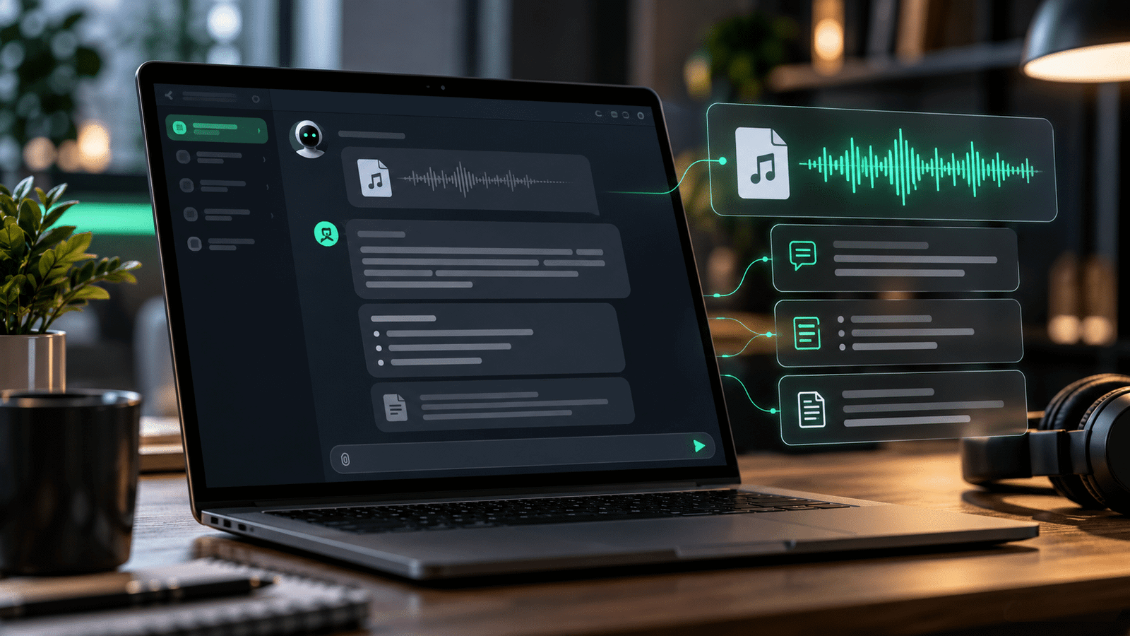 ChatGPT analyse un fichier audio pour le transcrire et le résumer