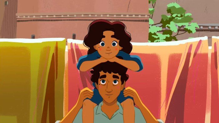 Khadidja et un garçon dans le film d’animation Petite Casbah