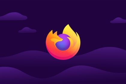 Logo Firefox orange et violet sur un paysage violet