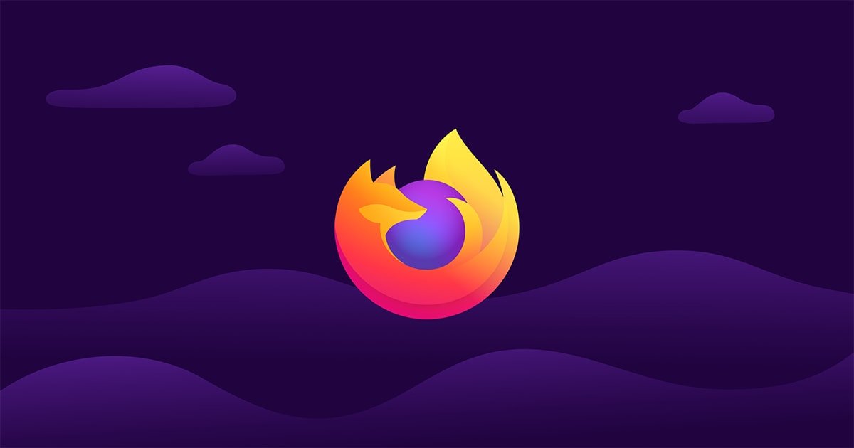 Logo Firefox orange et violet sur un paysage violet