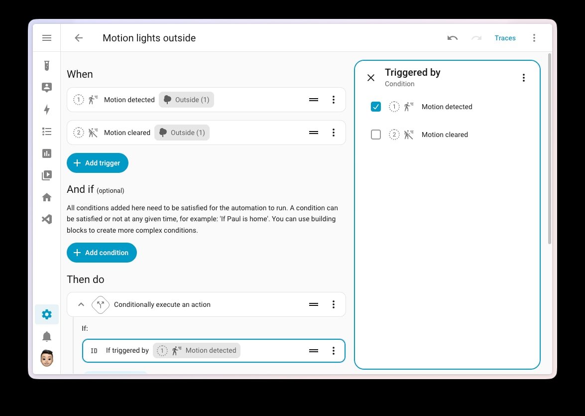 Sélection d’un déclencheur dans l’éditeur d’automatisations Home Assistant
