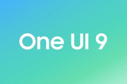 Visuel officiel One UI 9 sur un fond dégradé bleu et vert
