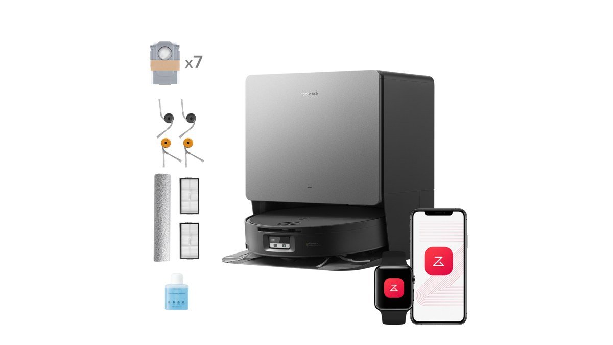 Roborock Saros 20 Flow Complete noir avec sa station et ses accessoires